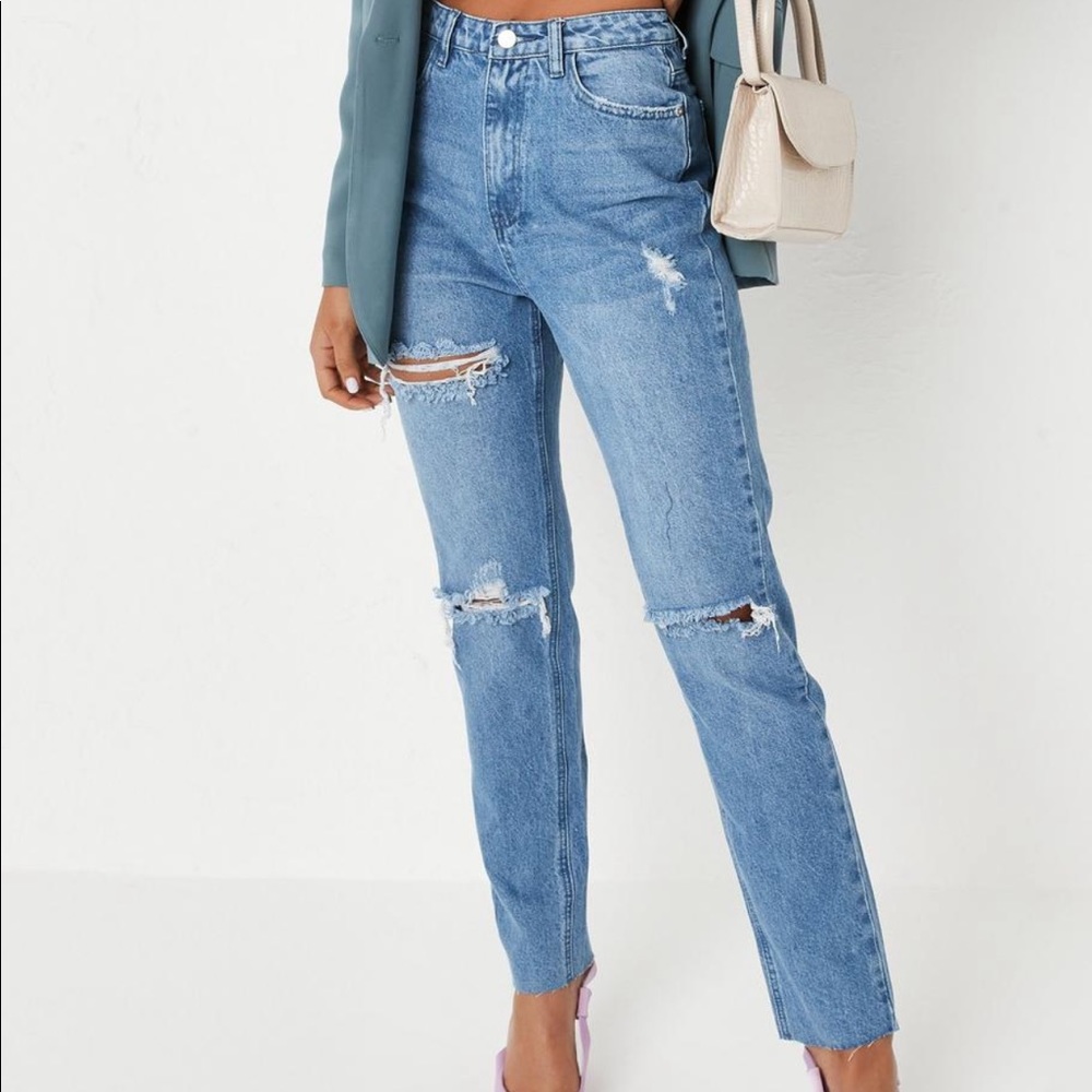 High waisted Straight leg Blue Jeans